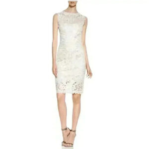 TADASHI SHOJI Women’s White Sequin Embroidered Sleeveless Formal Sheath Dress 6